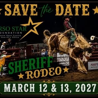 Save the date graphic for the Sheriff’s Rodeo on March 12 and 13, 2027